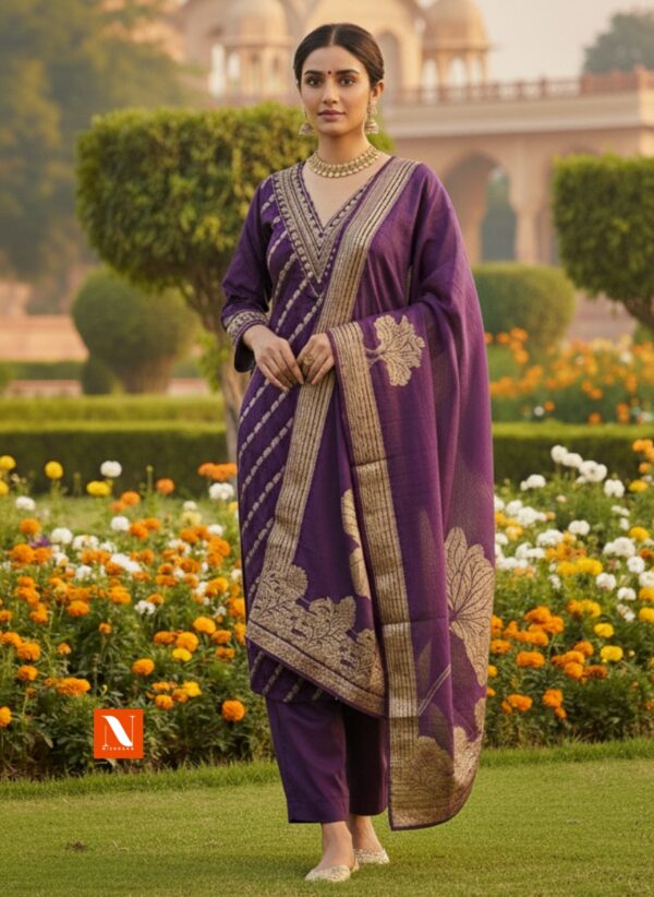 Royal Purple Zari Work Ethnic Suit Set with Dupatta