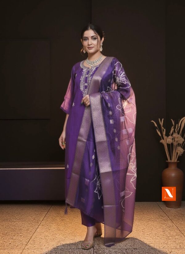 Regal Purple Embroidered Suit Set with Designer Dupatta